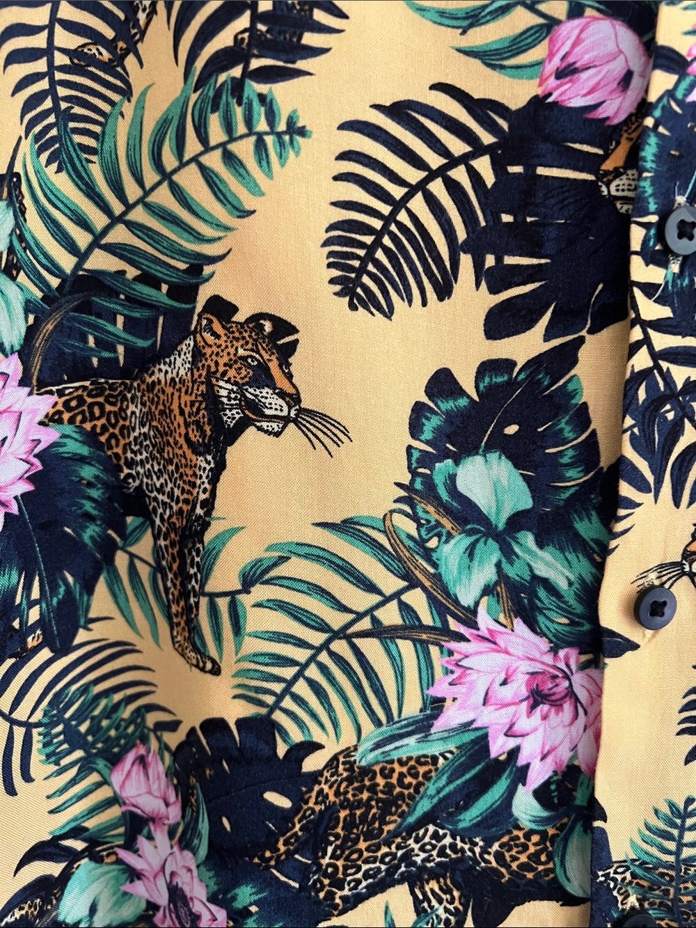 H&M tropical leopard print button up M